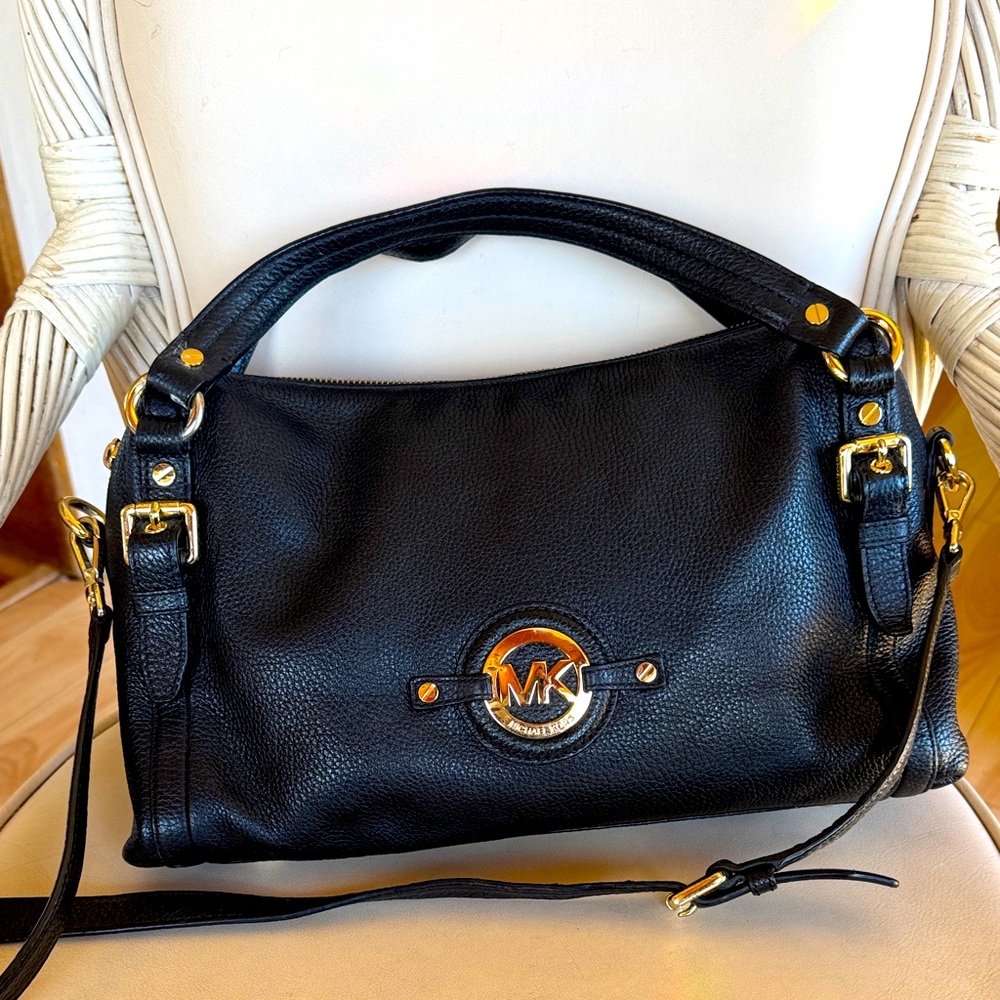 MICHAEL KORS Stockard Black Leather Satchel. Medium. Excellent Cond.! RT $ 368.